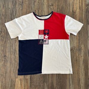 Studio Works Patriotic Tee Shirt Womens Sm Red White Blue Colorblock USA Vtg 90s